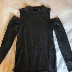 Gray cold shoulder top with hole detail